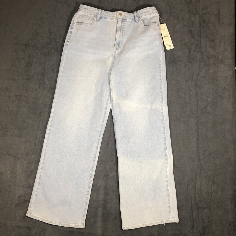 Women's No Boundaries Light Wash High Rise Baggy Wide Leg Size L  12-14 Jeans